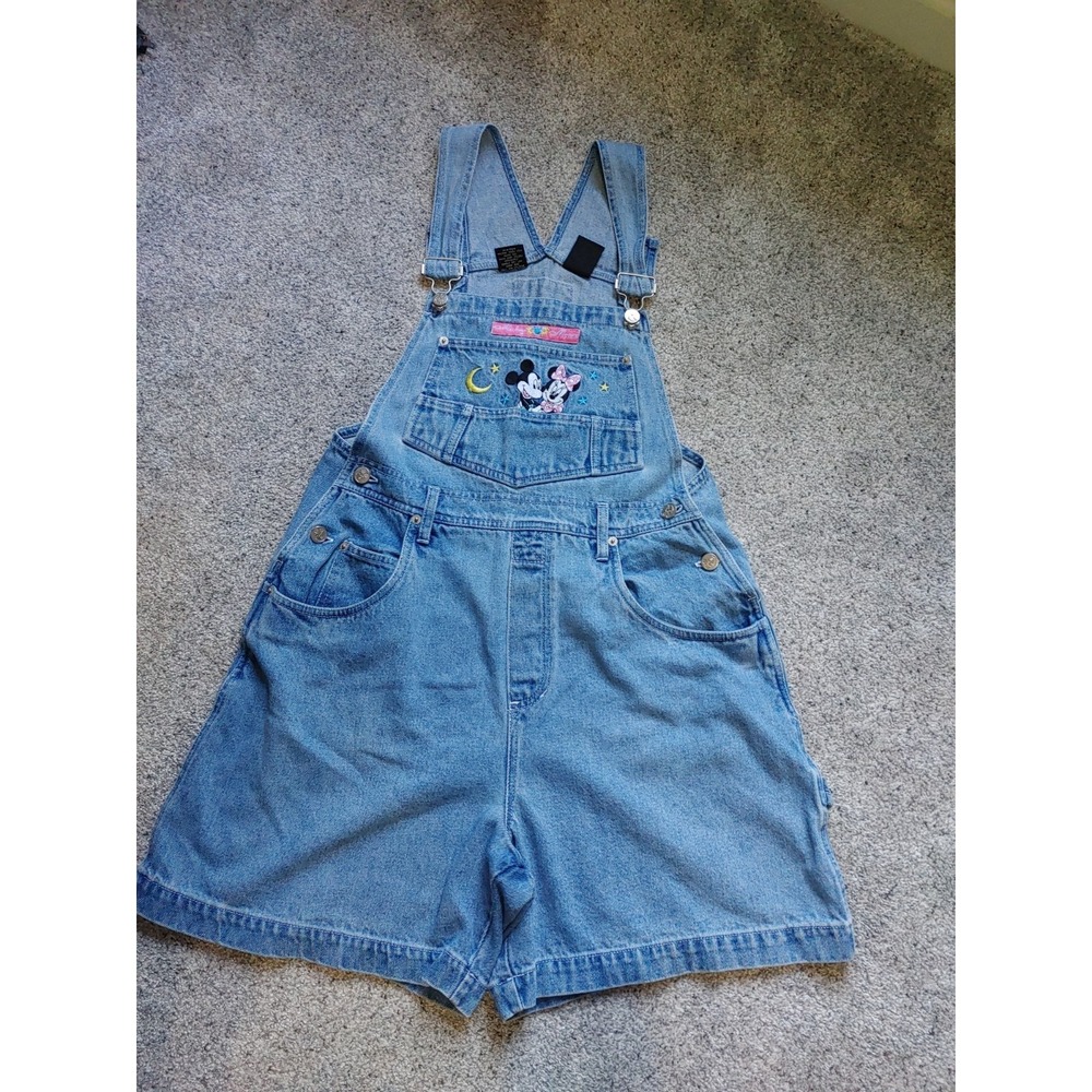 VTG Disney Mickey Unlimited Jerry Leigh Denim Overall Shorts Med Womens Y2K